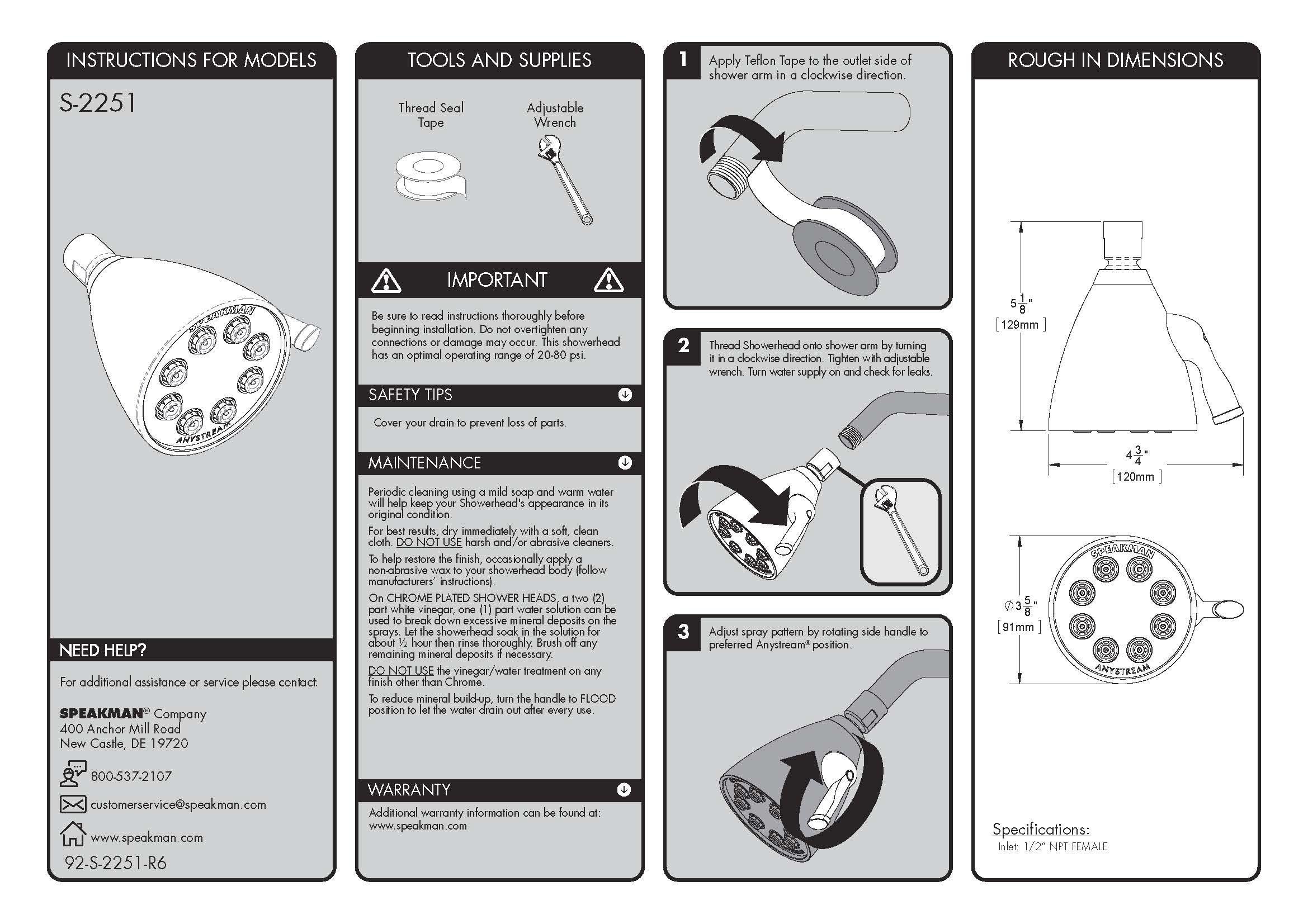 Speakman Speakman S-2251-PN Signature Icon Anystream High Pressure Adjustable Solid Brass Shower Head, Polished Nickel