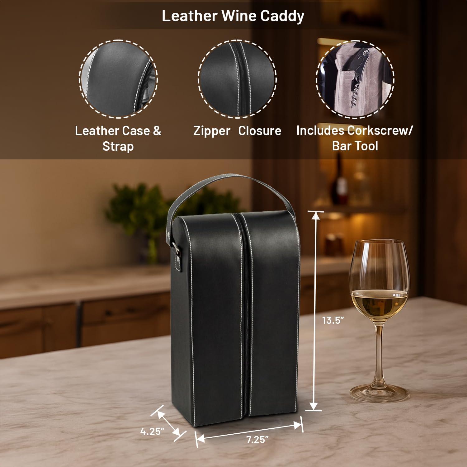 Bey-Berk Bey-Berk Leather Wine Bottle Carrier Caddy Travel Tote Bag & Tool Set,Black