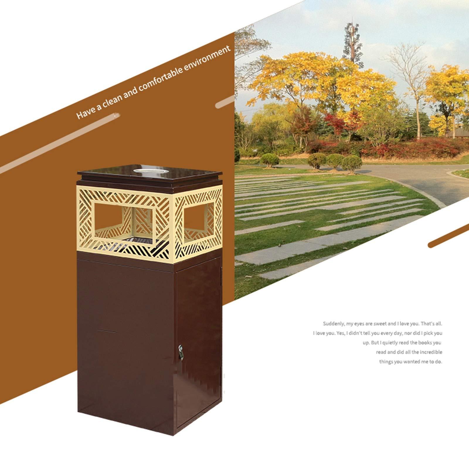 TOMYEUS TOMYEUS Outdoor Trash Can Square Single-Tube Trash Can Outdoor/Indoor Commercial Waste Bin Metal Recessed Panel Trash Can with Ashtray, 40L/10.5 Gallon Garbage Enclosure
