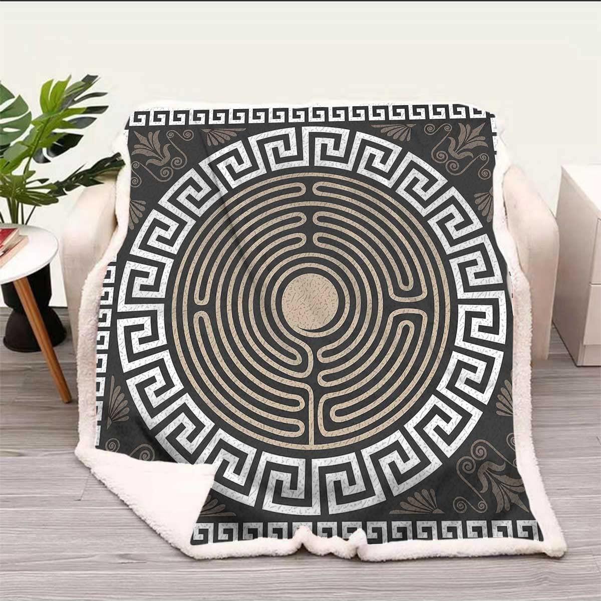 Generic Greek Key Throw Blanket Dark Brown Coconut Tan Bulk Blankets Microfiber Fleece for Couch, Bed, Sofa, Chair Baby Size 39In x 47In