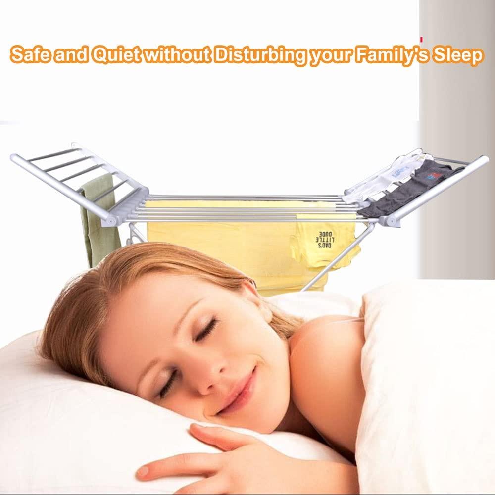 GWWGWW Electric Heated Clothes Airer Dryer Horse Rack, 230W Clothes Airer with Wings, Silent Drying Rack Towel Warmer, 18 Heated Bars Silver