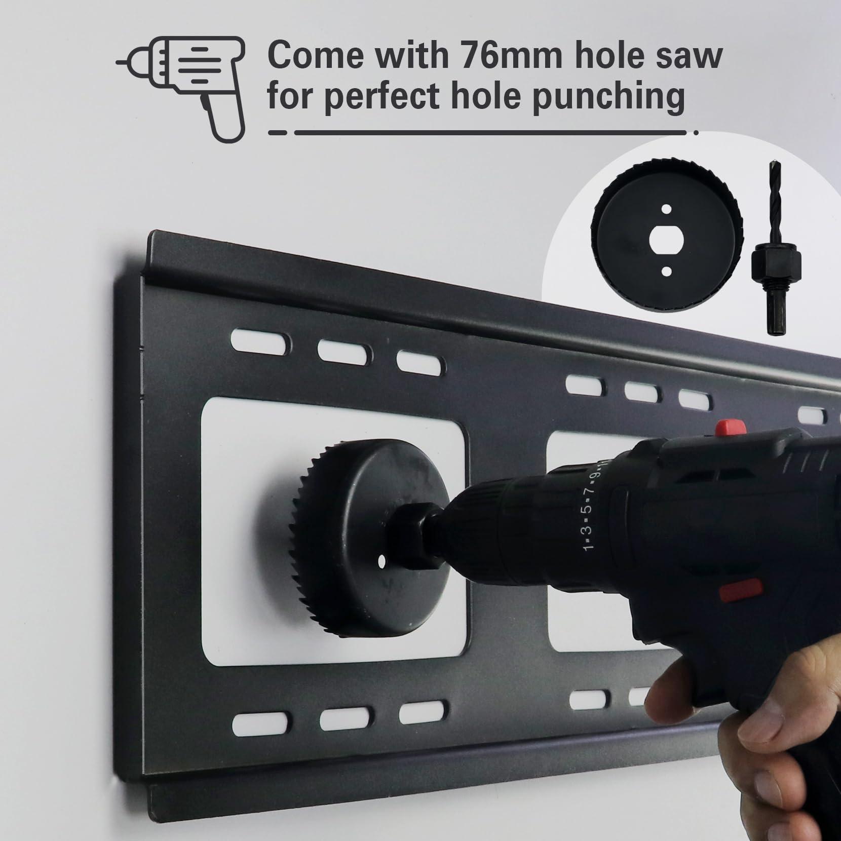 Julaiwy in Wall Cable Management Kit, TV Cord Hider for Wall Mounted TV Wire Hider for Wall, 2 Pack Pass Throughs Include a Drywall Hole Saw Drill Attachment for Easy Install Grommet - Black