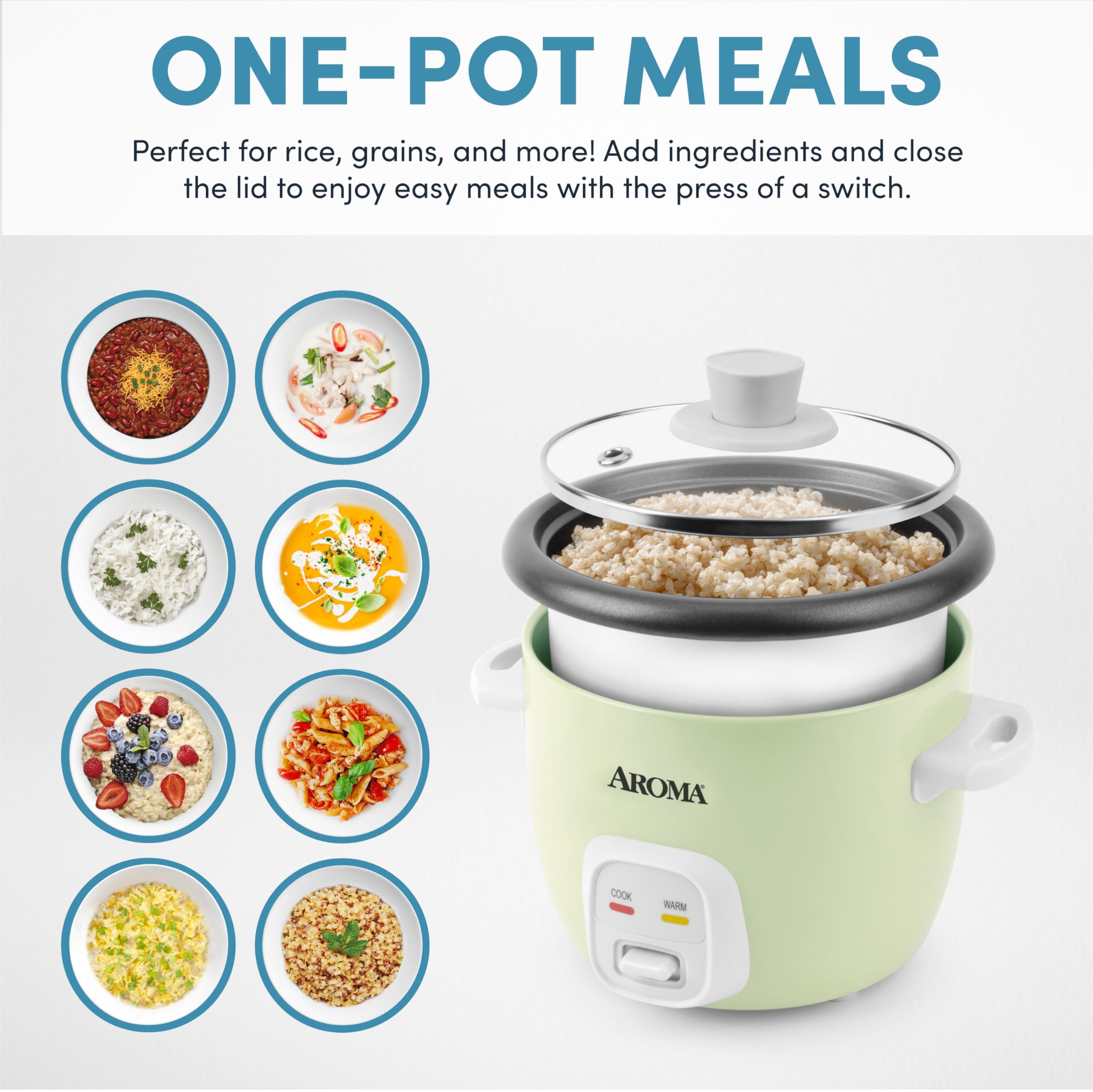 AROMA AROMA Mini Rice Cooker, 2-Cup (Uncooked) / 4-Cup (Cooked), Grain Cooker, Soup Maker, Oatmeal Cooker, Auto Keep Warm, 1 Qt, Light Green