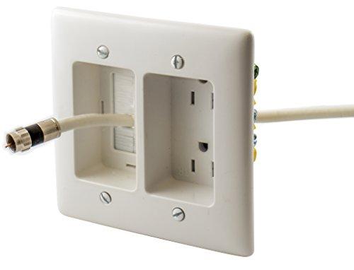 Bryant Electric Bryant Electric RR1512W 2-Gang Recessed TV Connection Outlet Plate with 15 Amp 125V Tamper-Resistant Duplex Receptacle with One Pass-Thru Opening, White