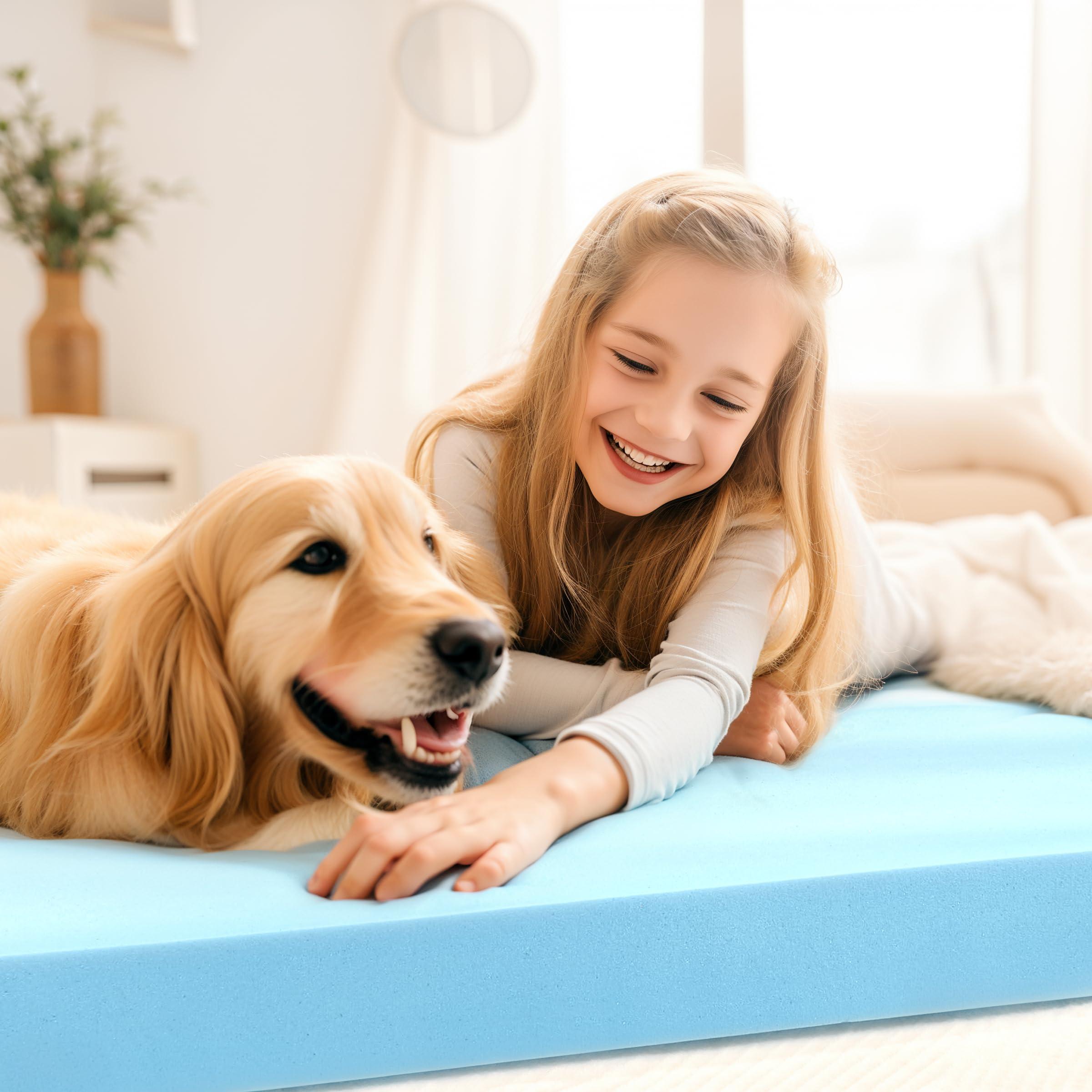 SUBRTEX Subrtex 4 Inch Memory Foam Mattress Topper Mattress Pad Ventilated Gel Infused Bed Foam Topper for Pressure Relieving, CertiPUR-US Certified, Queen, Blue