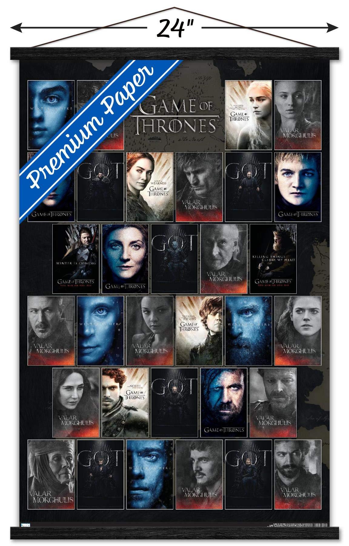 Trends International Trends International Game of Thrones-Grid Wall Poster with Magnetic Frame, 22.375\" x 34\", Premium Print and Black Hanger Bundle