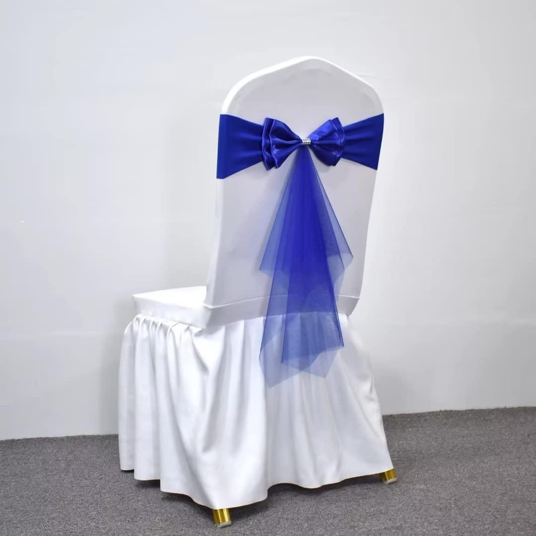wlsgdsg Stretch Spandex Chair Sashes Bands Polyester Chair sash for Banquet Party Chairs Covers Wedding Ceremony Elastic Bows DecorationsDark Blue 100 Pcs