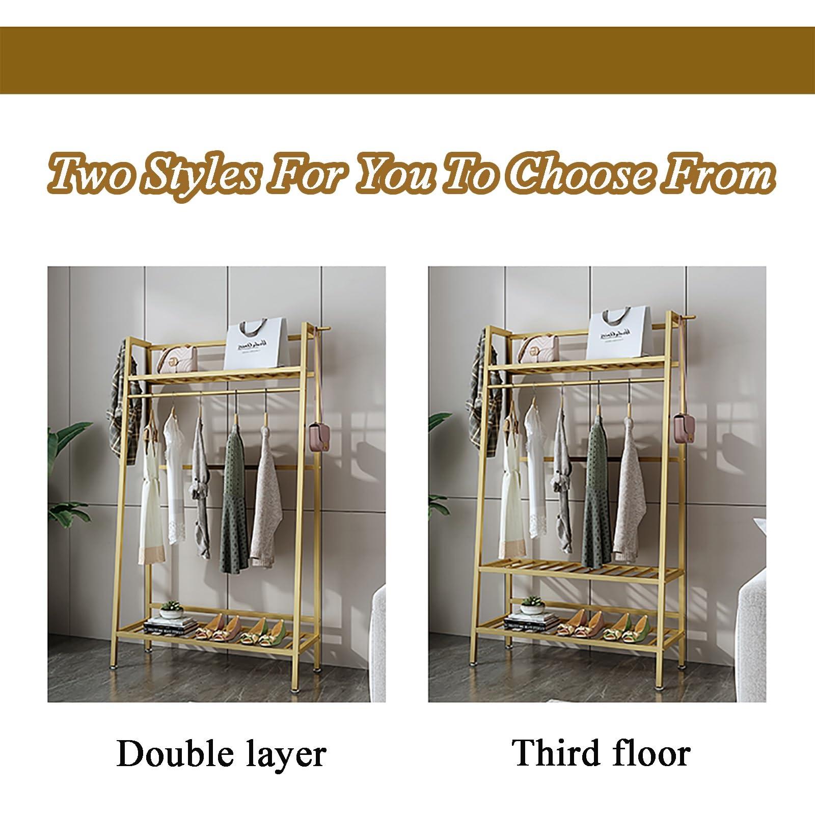 HomeLoft Basics Heavy Duty Clothes Rails for Bedroom, Costoffs Freestanding Coat Rack for Small Spaces, Coat Stand for Bedroom(Gold-Third Floor,150 * 38 * 170cm)