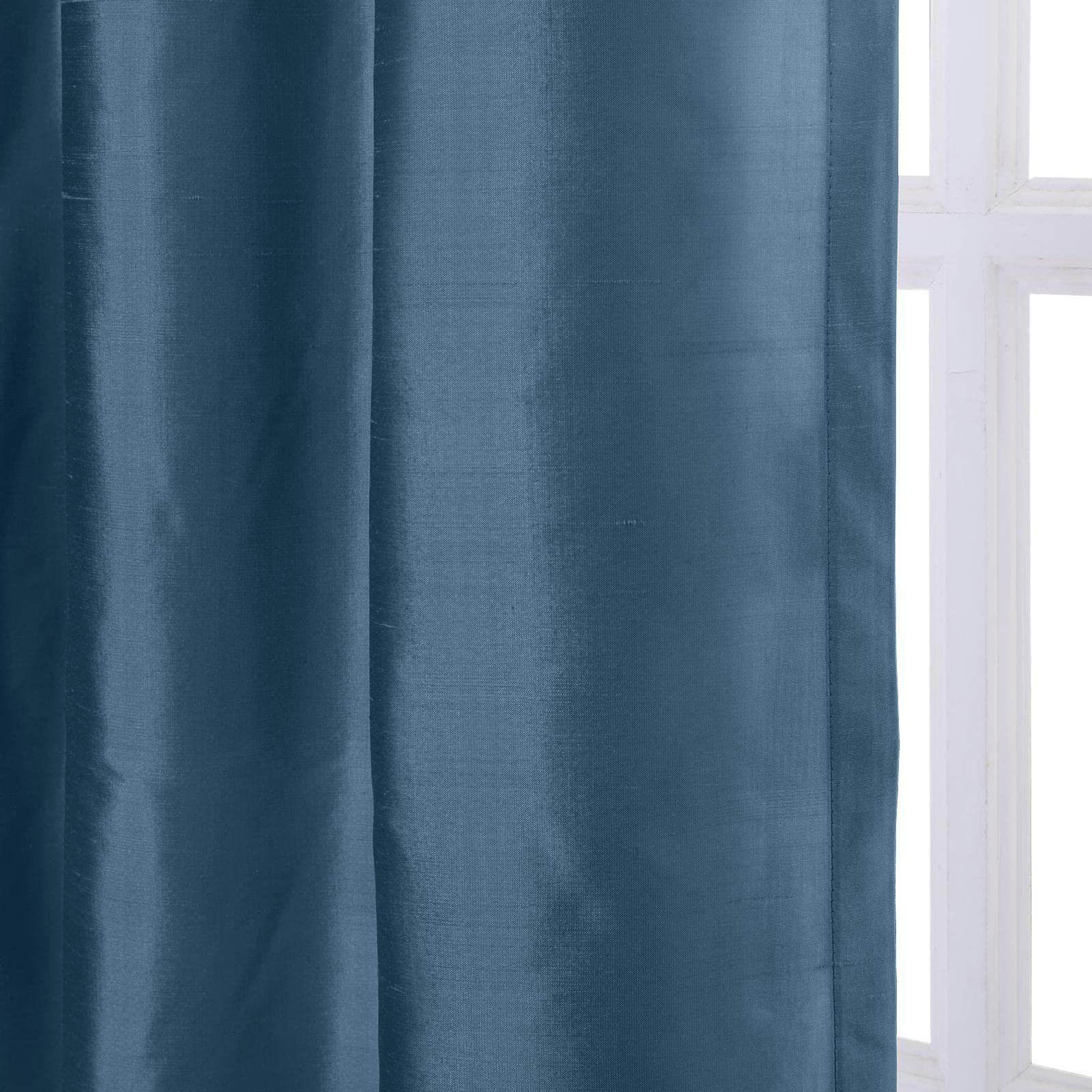 TWOPAGES TWOPAGES 100% Dupioni Silk French Blue Curtain with Back Tab Extra Long Room Darkening 120 Inch Long Privacy Protection Drape 50Wx120L for Bedroom, 1 Panel