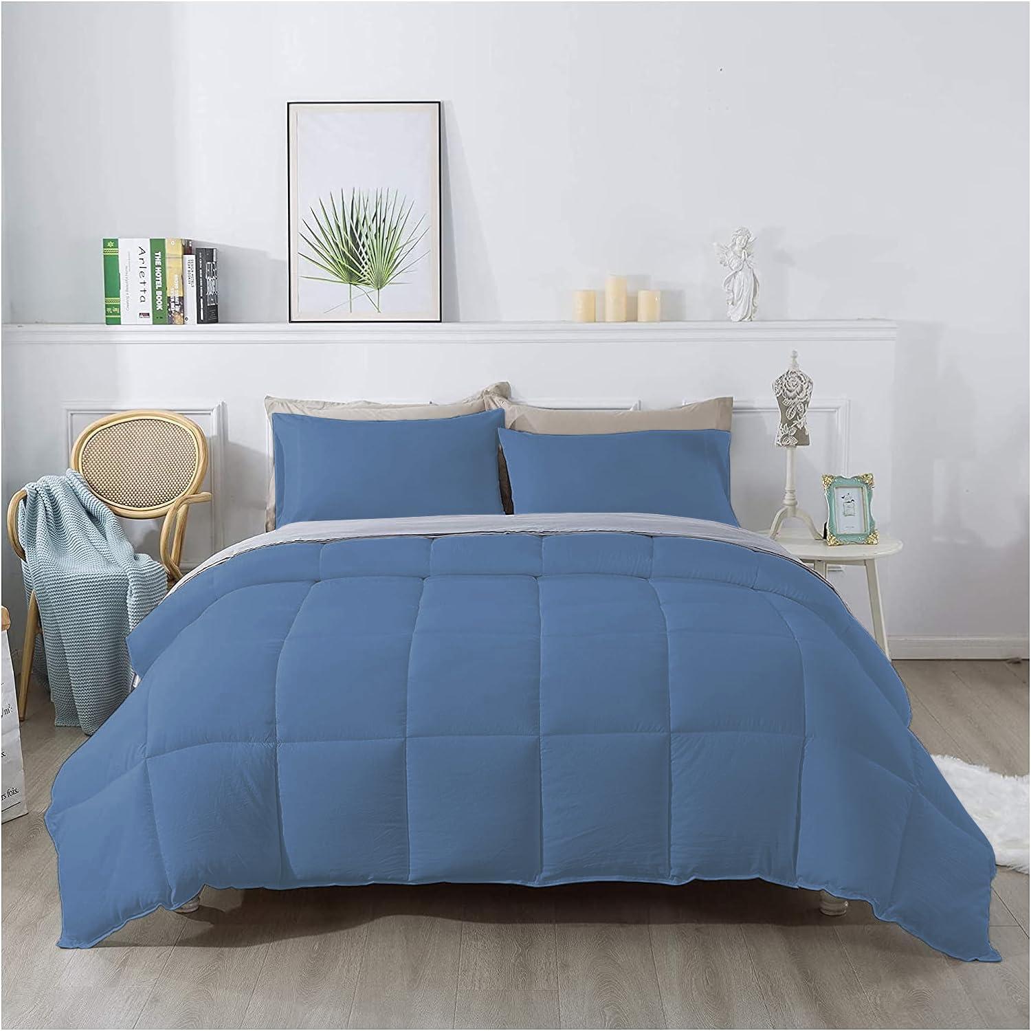 Night Nest 1Pcs Comforter 100% Egyptian Cotton 800 Thread Count - Super King Plus Size (120\" x120\") Inch,Soft and Breathable Comforter - Medium Blue Solid