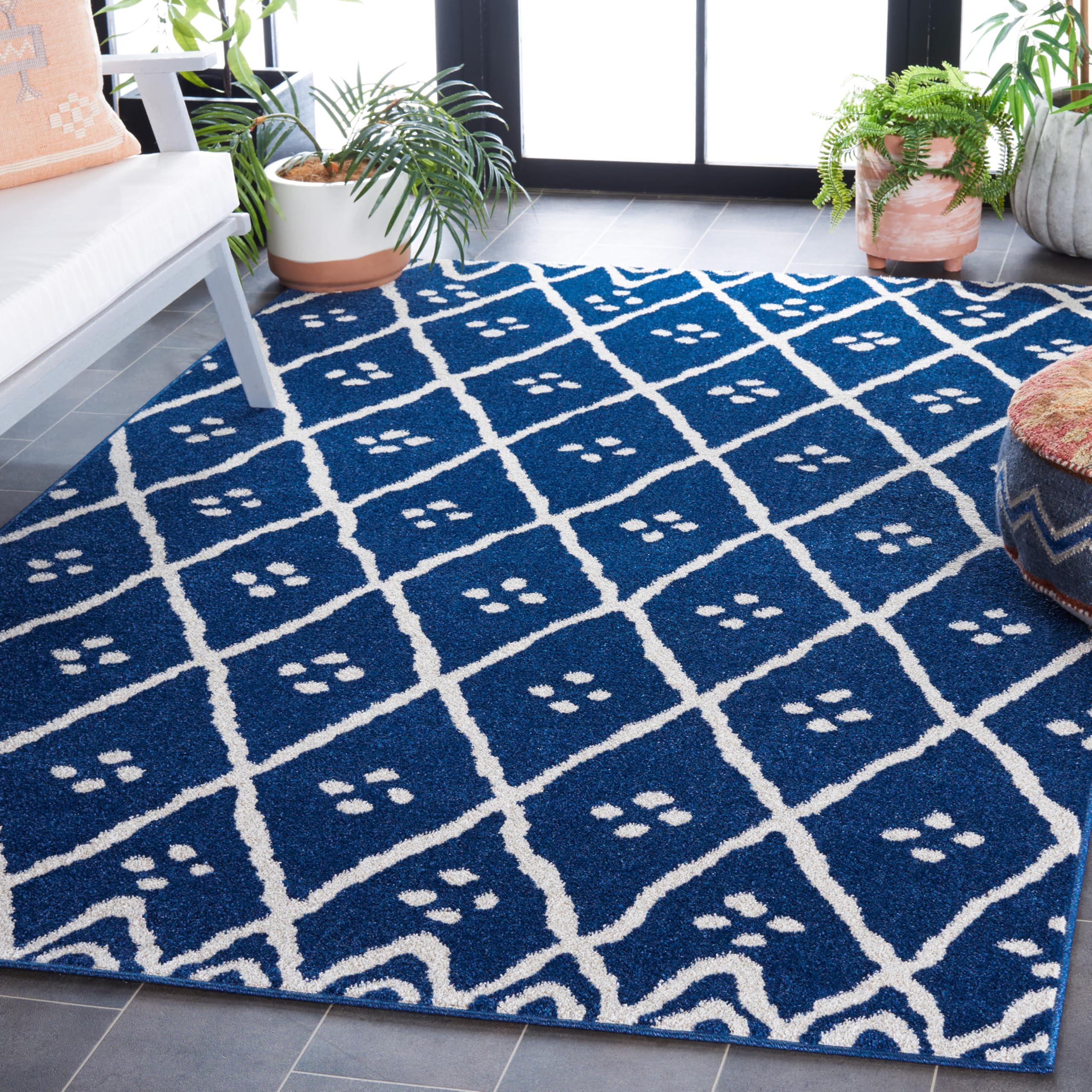 Safavieh SAFAVIEH Amherst Collection Area Rug - 5'3" x 8', Blue & Creme, Modern Geometric Design, Non-Shedding & Easy Care, Ideal for High Traffic Areas in Living Room, Bedroom (AMT442N)
