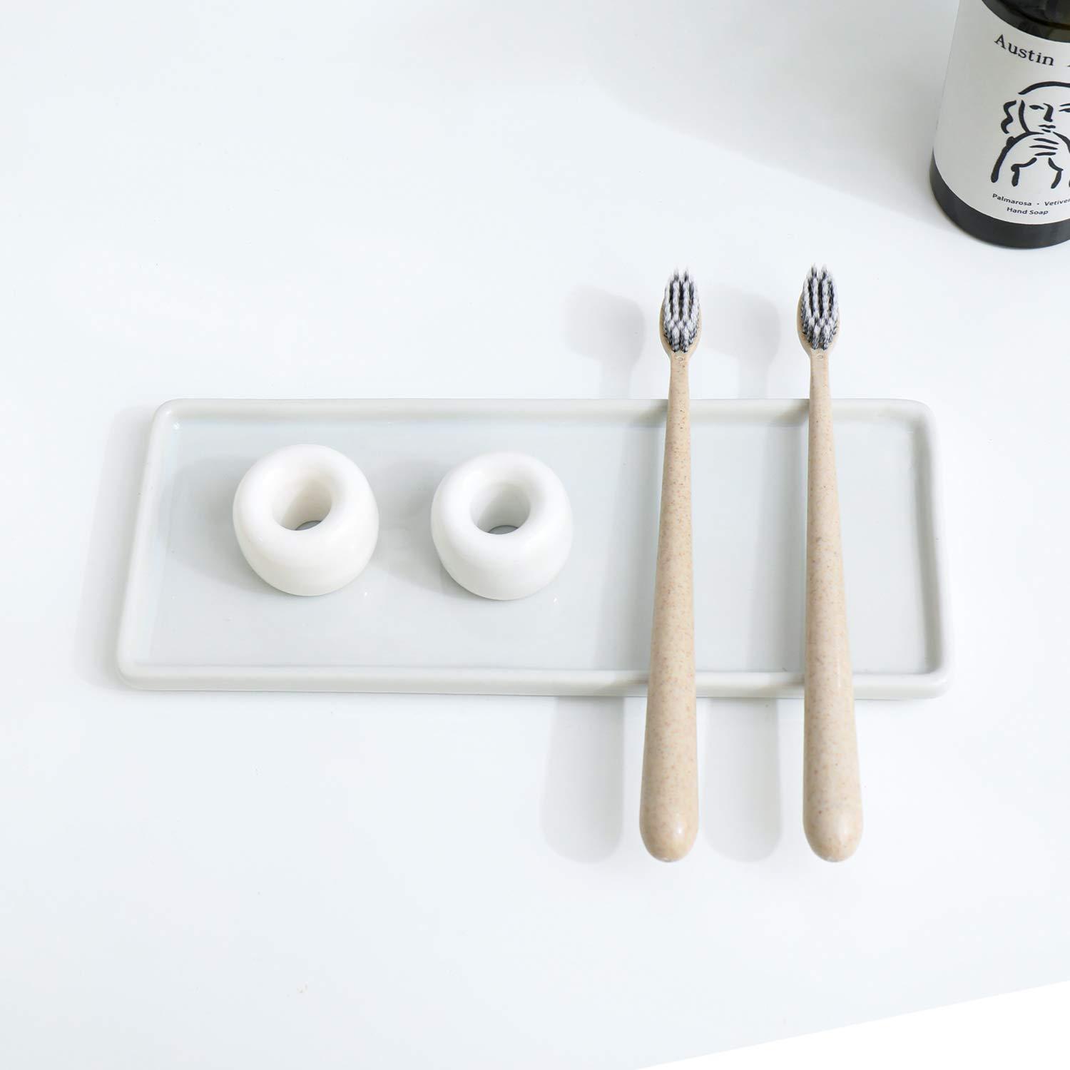 Airmoon Airmoon Mini Ceramics Handmade Couple Toothbrush Holder Stand for Bathroom Vanity Countertops, White, Pack of 2
