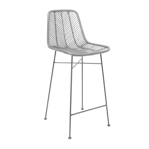 Bloomingville Bloomingville Boho Rattan and Metal Bar Stool, Grey and Black