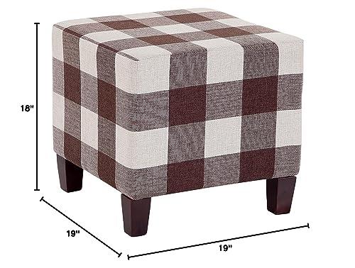 Grafton Grafton Stockton Square Plaid/Checkered Ottoman Footstool Brown/Linen