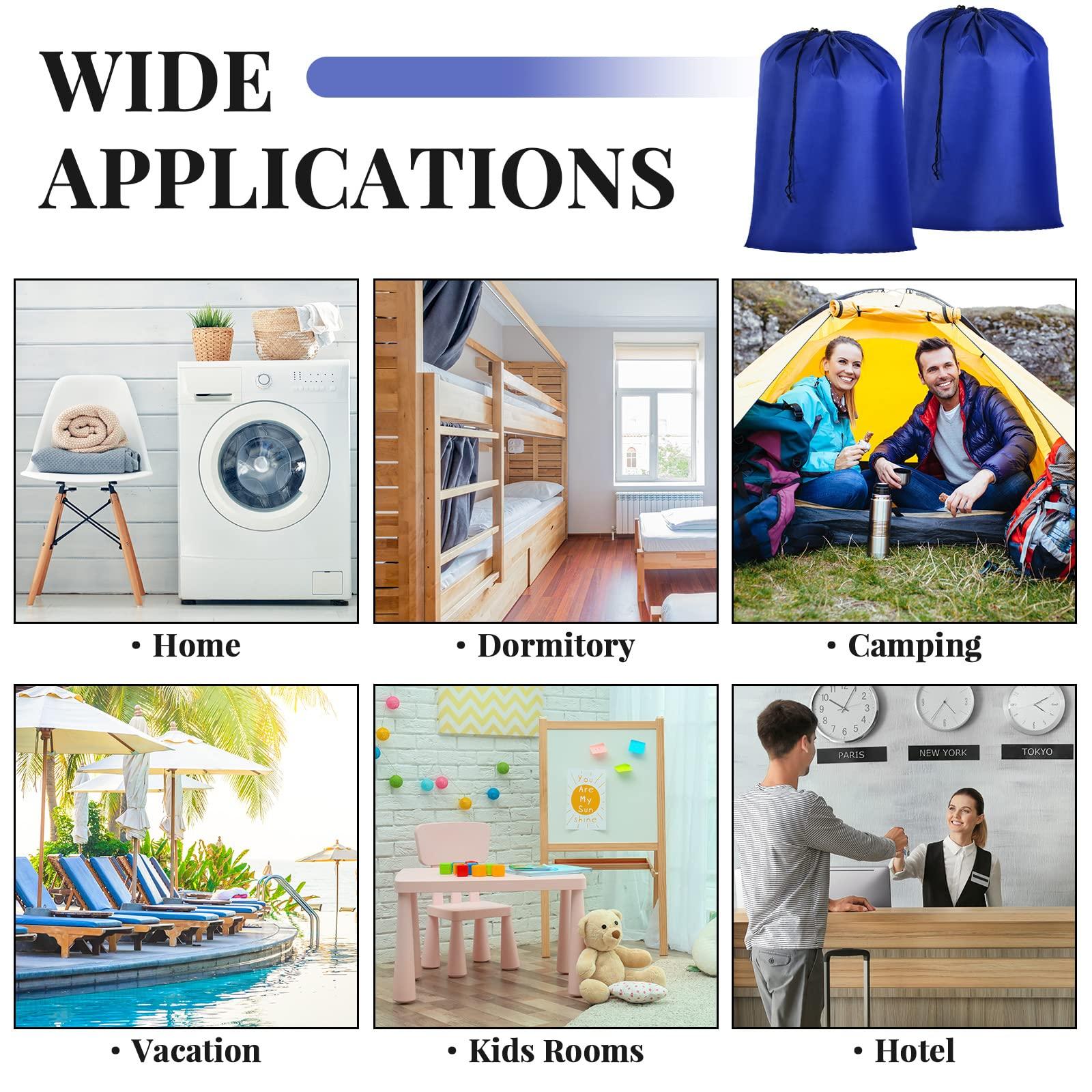 Woanger Woanger 12 Pack Extra Large Laundry Bag Bulk 28 x 45 Inch Washable Travel Laundry Bag with Drawstring Fit Hamper Basket heavy duty Laundry Bags for college, dorm Home Camping(Blue)