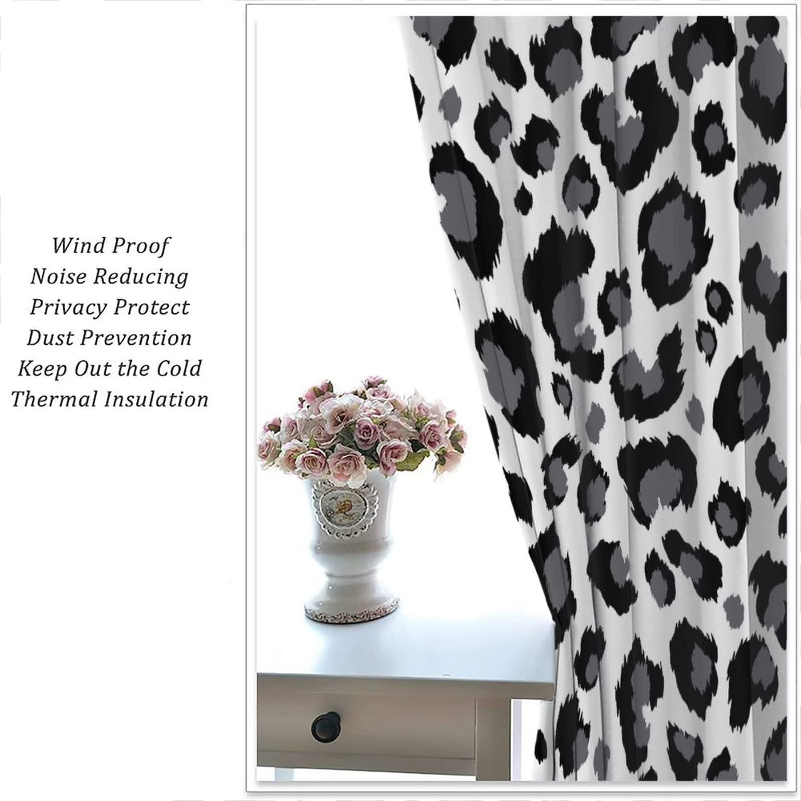 BAEKJIN Animal Skin Curtains for Kitchen Black White Leopard Print Modern Simple Geometric Art Printed Living Room Bedroom Window Drapes 42x45in