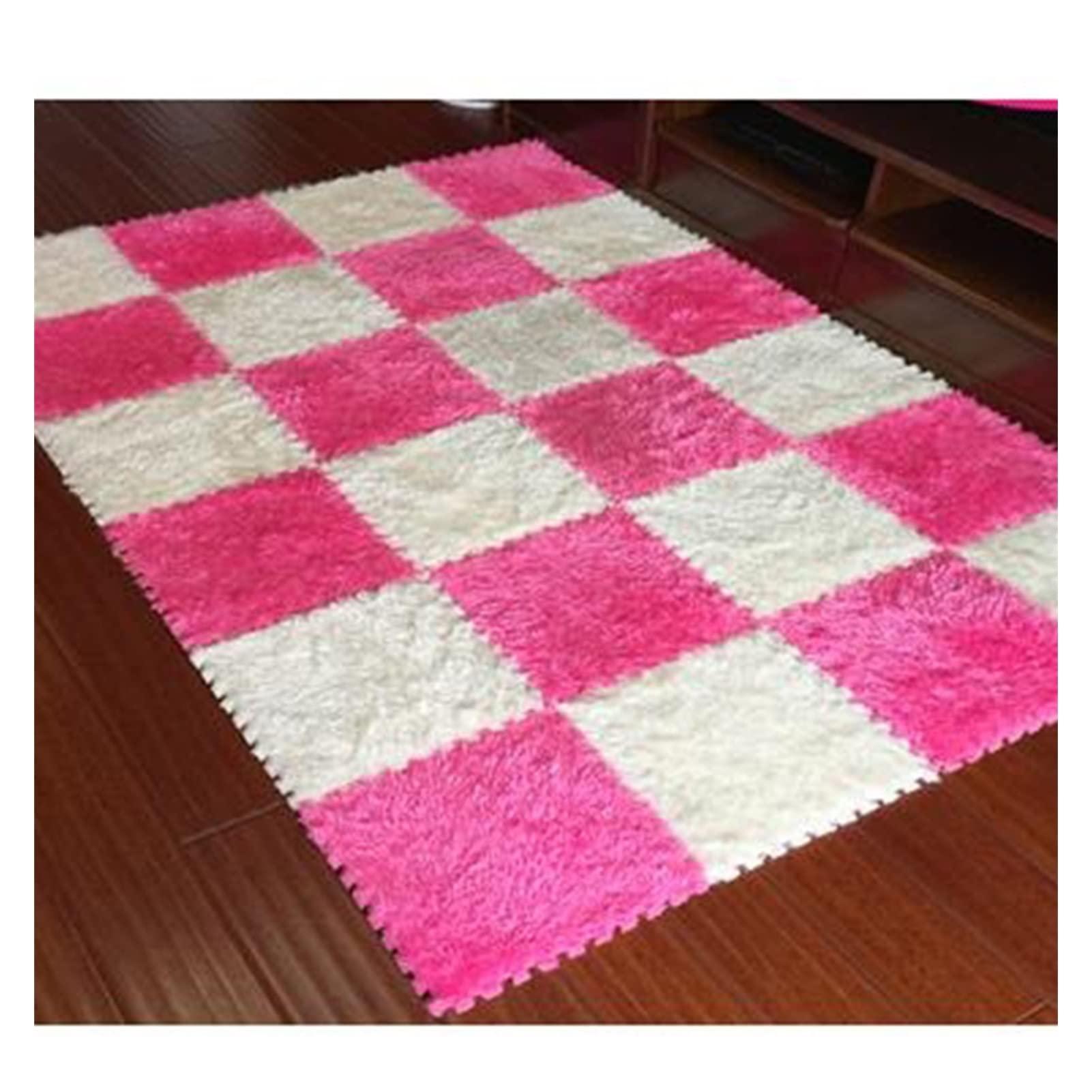 LOWLIU Family Carpet Stitched Carpet Foam Mats Fluffy Carpet Tiles Plush Area Rug Interlocking Floor Tiles Playmat Puzzle Floor Mat 10pcs Living Room Carpet (Color : 10 pcs Pink, Size : 30 x 30cm)