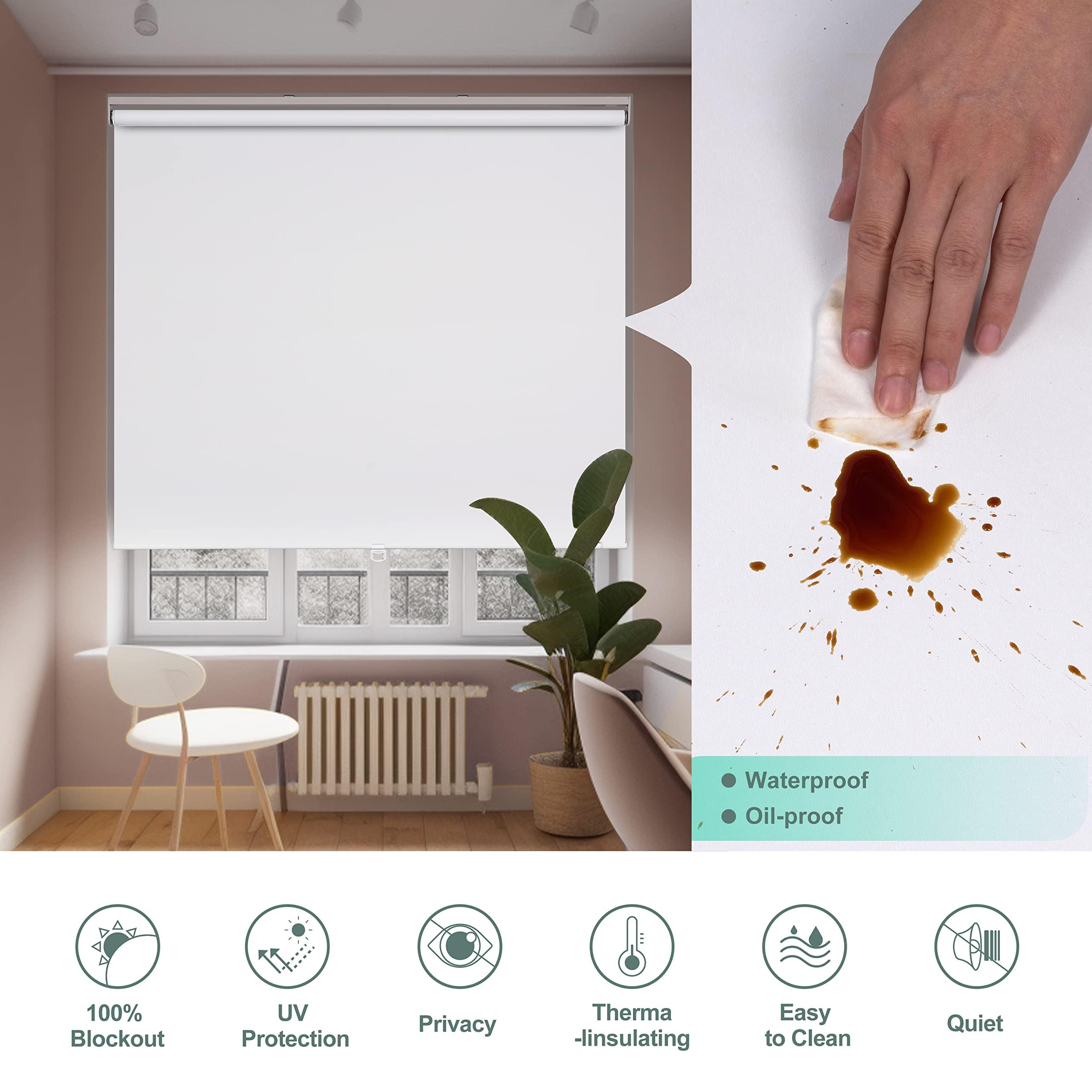 HOTSOON HOTSOON Blackout Roller Shades for Windows, Cordless Window Blinds Thermal Insulated Spring System Shades for Home Office, White, 63.5" W x 48" H