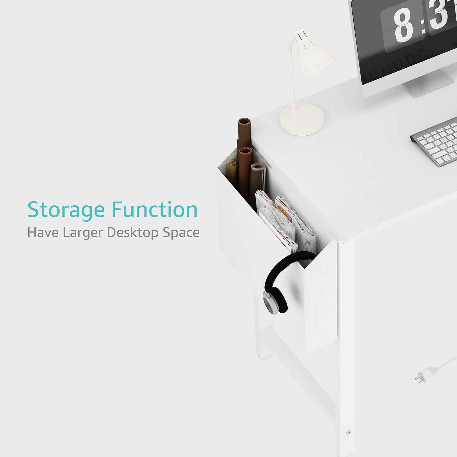 Lufeiya Lufeiya White L Shaped Computer Desk with Power Outlet Shelves, 40 Inch Small Reversible Corner Desk for Small Space Home Office, L-Shaped Desk PC Desks, White