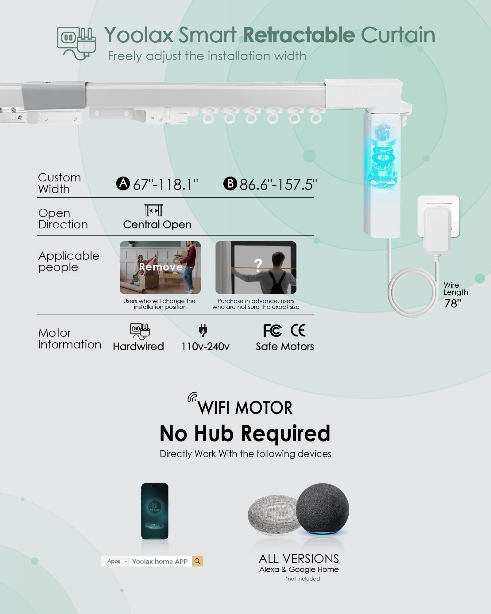 Yoolax Yoolax Smart Retractable Curtain Compatible with Alexa and Google Home, Motorized Curtain Hardwired with Remote Customized Size (Champagne)