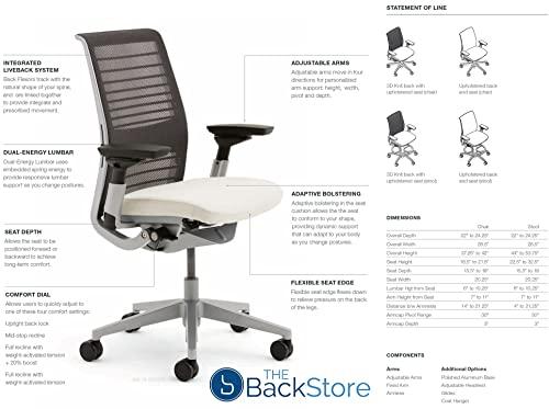 Steelcase Steelcase Think Office Chair - Ergonomic Work Chair - Lumbar Support - 4D Arms - Dark Merle Frame with 3D Knit Back - Peacock Fabric with Wheels for Hard Flooring