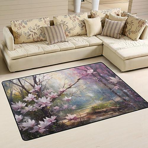 DNOVING Magnolia Garden Design Area Rugs 4 ft x 6 ft Soft and Non-Slip Suitable for Bedroom, Living Room, and Bathroom Washable & Durable Carpet AR-087373075