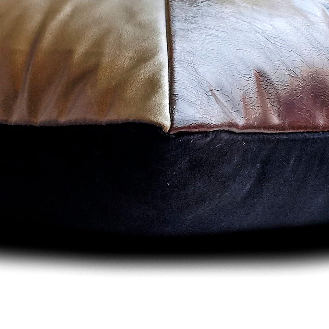 The HomeCentric The HomeCentric Euro Pillow Sham Covers, Black & Brown Pack of 2, 26x26 inch (65x65 cm) Euro Shams, Faux Leather Patchwork Metallic Leather Euro Shams for Sofa, Geometric - Hide and Style
