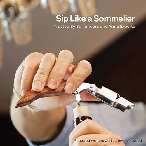 HiCoup Kitchenware Hicoup Wine Opener - Professional Corkscrews for Wine Bottles w/Foil Cutter and Cap Remover - Manual Wine Key for Servers, Waiters, Bartenders and Home Use - Stainless Steel With Rosewood