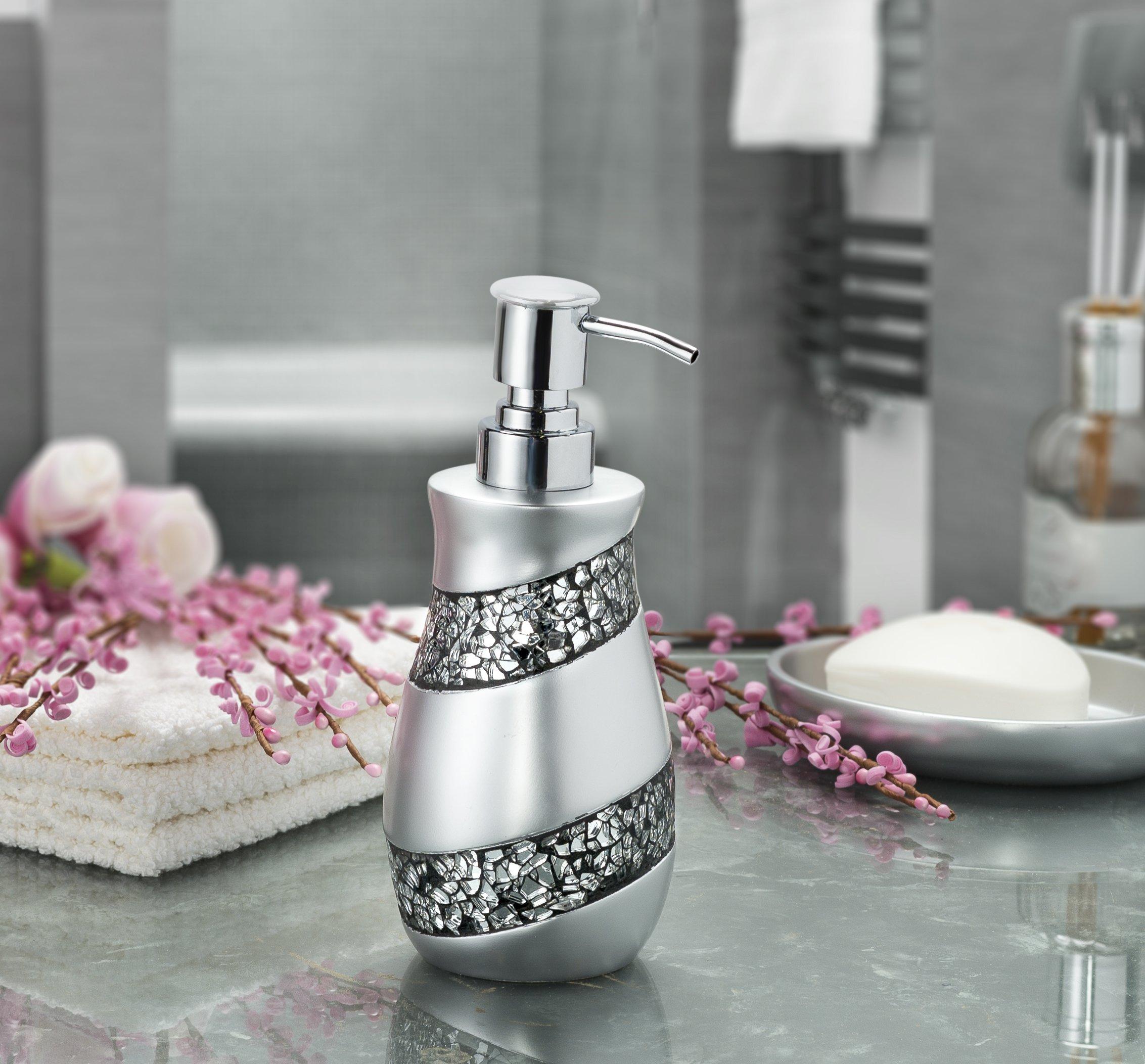 Creative Scents Creative Scents Silver Mosaic Bathroom Accessories Set Complete - 6 Piece Bathroom Set Includes: Bathroom Trash Can, Tissue Cover, Soap Dispenser, Toothbrush Holder, Tumbler & Soap Dish