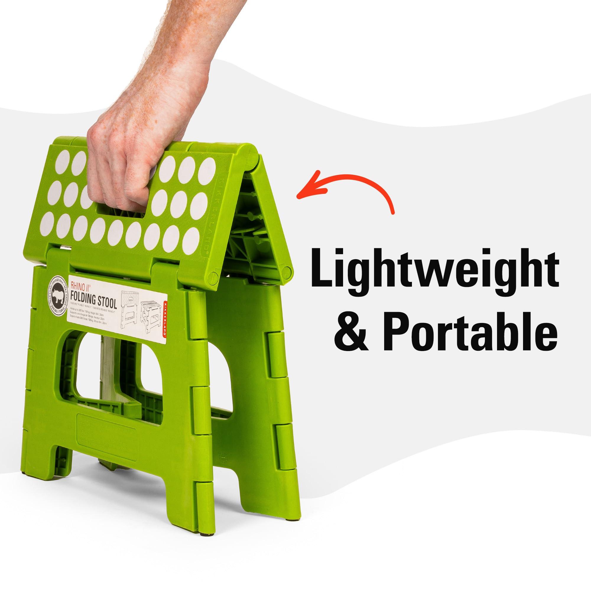 Kikkerland Kikkerland Rhino Foldable Step Stool  Holds Adults up to 300 Lbs, Best for Kitchen & Bathroom  Collapsible, Portable, Lightweight Stepping Stool with Sturdy, Non-Slip Design  Green, 8