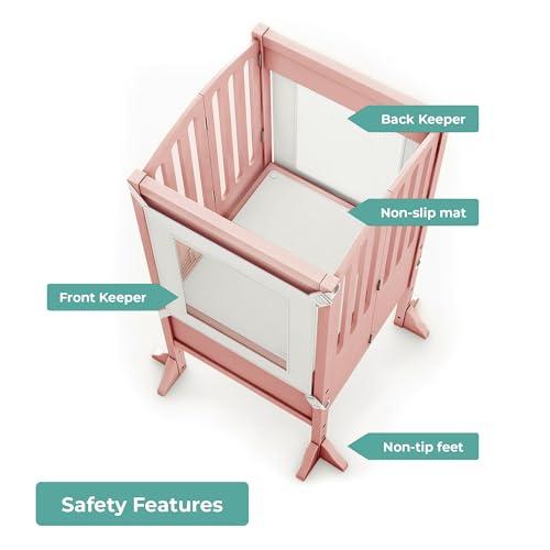 Guidecraft Guidecraft Contemporary Kitchen Helper Toddler Tower - Limited Edition Pink. Original Folding Montessori Learning Step Stool with Safety Nets