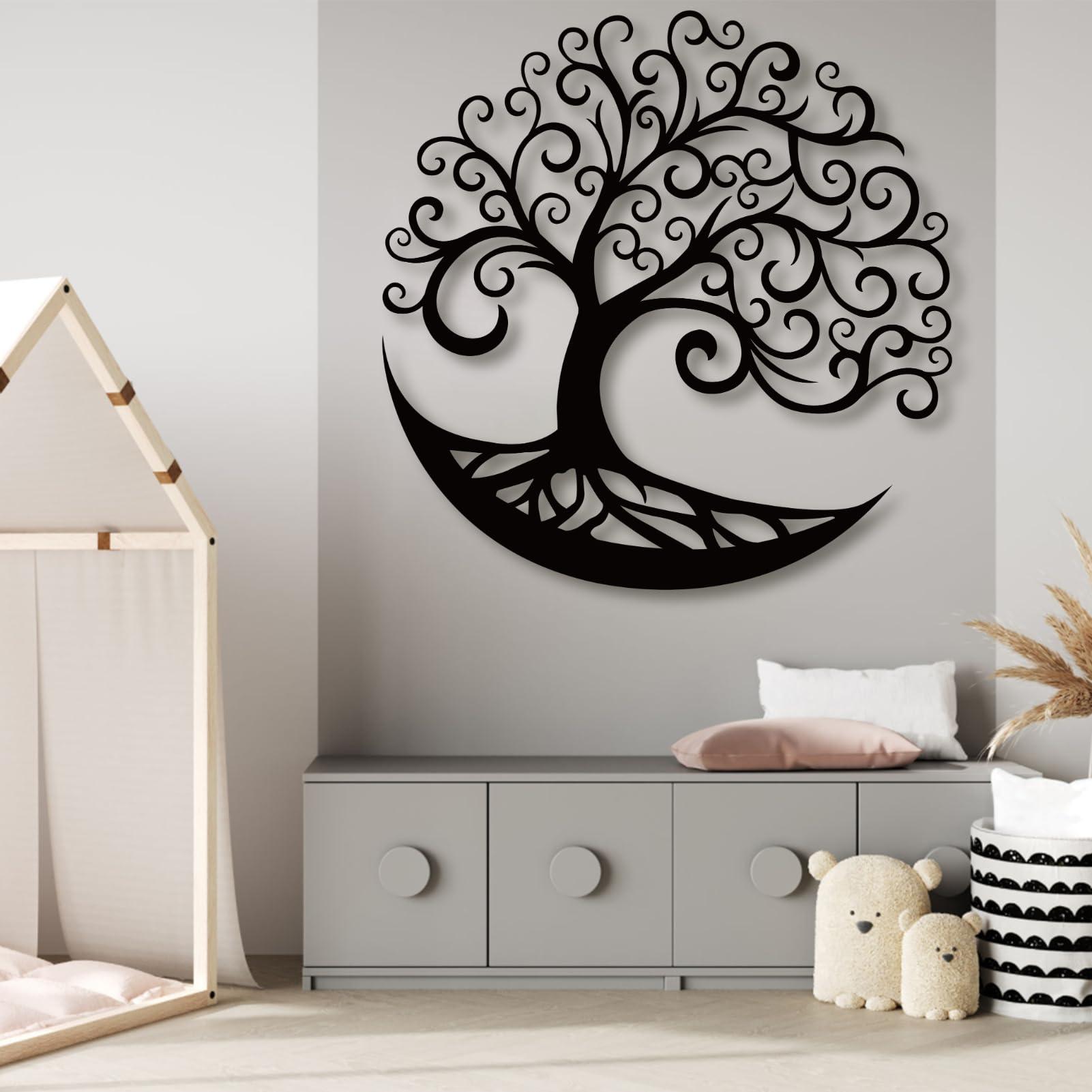 lunwall lunwall Tree Of Life Wall Art,Tree Of Life Wall Decor,Tree Of Life Metal Wall Art,Large Metal Wall Art for Living Room,Bedroom,Circle Of Life Metal Tree Wall Art (24x24 inches/60x60 cm, Style 3)