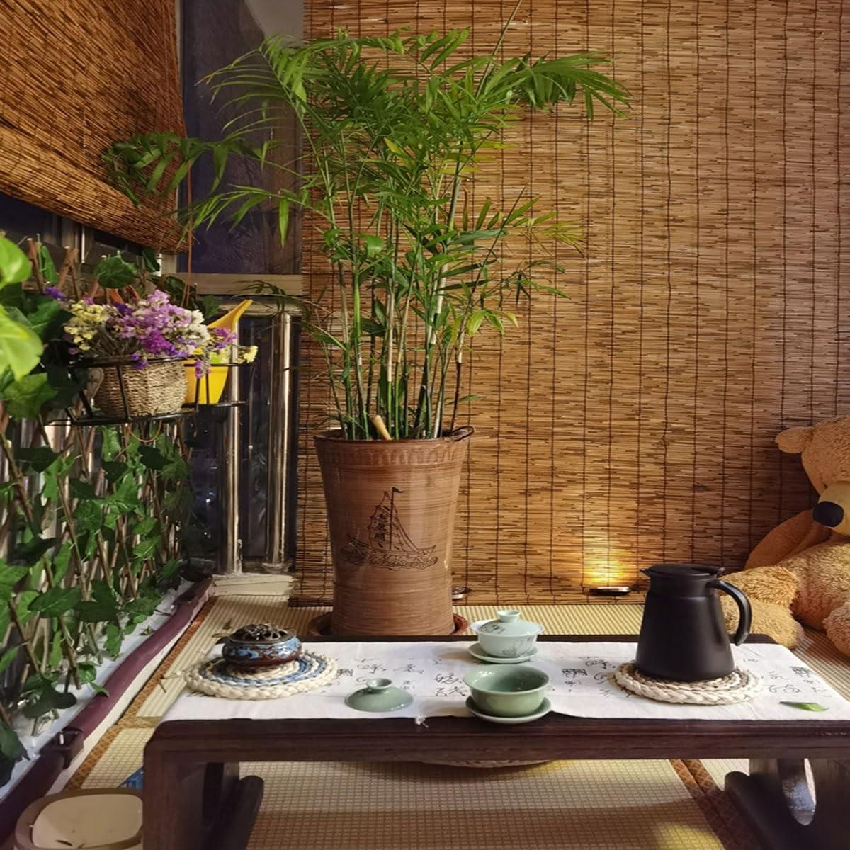 ZXBMYLV Outdoor Bamboo Roller Blinds, 24" 28" 30" 32" 36" 40" 42" 46" 48" 51" 53" 54" 60" 72" Wide, Cordless Bamboo Roman Window Shades For Porch Privacy Protection, Blackout Bamboo Roll Up Curtains With Lift