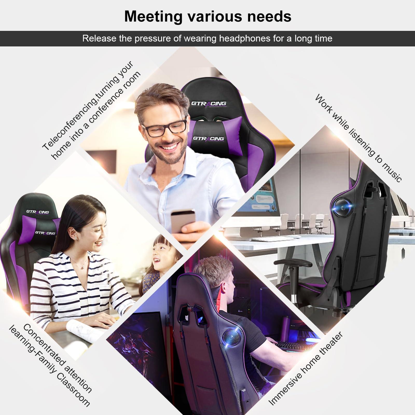 GTRACING GTRACING Gaming Chair with Bluetooth Speakers Music Video Game Chair Audio Ergonomic Design Heavy Duty Office Computer Desk Chair GT890M Purple