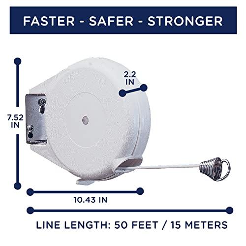 Strata Strata Heavy Duty Retractable Clothes line Outdoors and Indoors - 50 Feet Laundry Clothesline Cable for Drying Clothes and Linen - Retracting Clothesline Indoor Outdoor Dryer for Home (White)