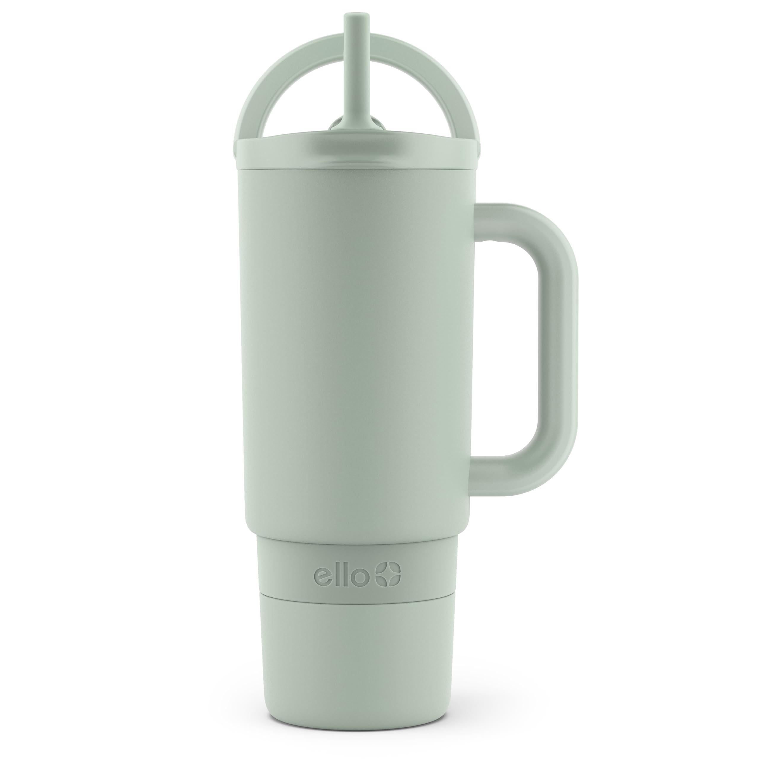 Ello Ello Port 30oz Tumbler with Carry Loop & Integrated Handle | Vacuum Insulated Stainless Steel Reusable Water Bottle Travel Mug | Leak Proof Lid | Flexible Straw | BPA-Free | Dishwasher Safe | Sage