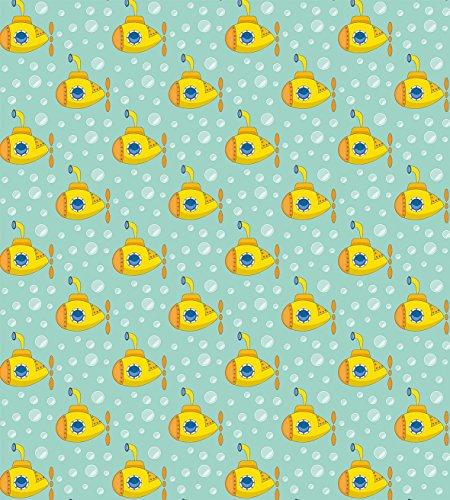 Ambesonne Ambesonne Yellow Submarine Duvet Cover Set, Nautical Design Illustration of a Submarine and Bubbles, Decorative 3 Piece Bedding Set with 2 Pillow Shams, King Size, Seafoam and Earth Yellow