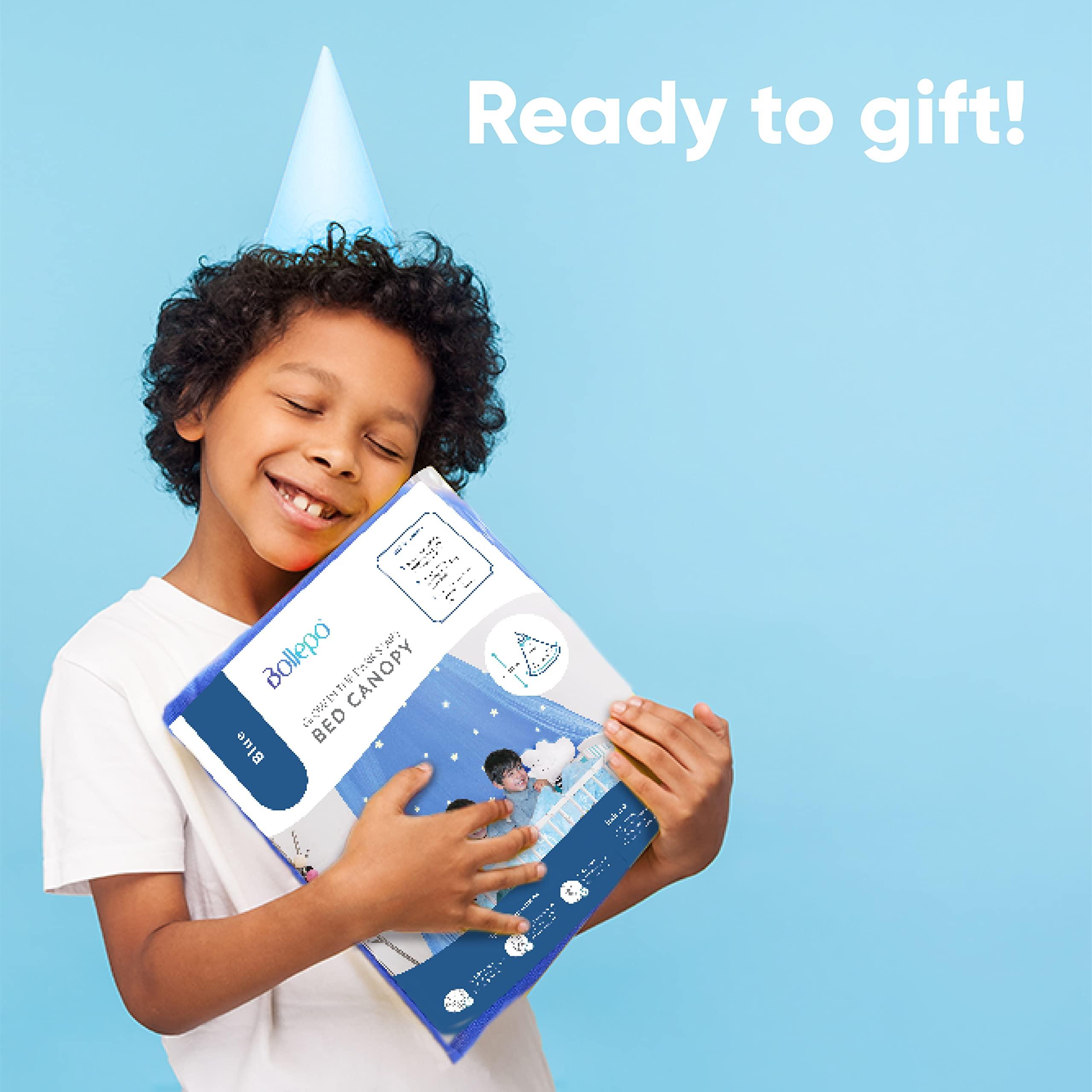 Bollepo Blue Canopy Bed, Blue Bed Canopy with Glow in The Dark Stars for Girls, Boys, Kids and Babies, Net Use to Cover The Baby, Kid Bed, Girls Bed Or Full Size Bed, Fire Retardant Fabric