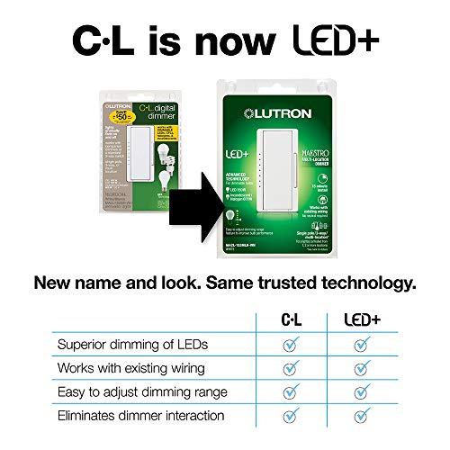 Lutron Lutron Maestro LED+ Dimmer Switch Kit for Dimmable LED, Halogen and Incandescent Bulbs, 150W/3-Way or Multi-Location, MACL-153M-RHW-WH, White