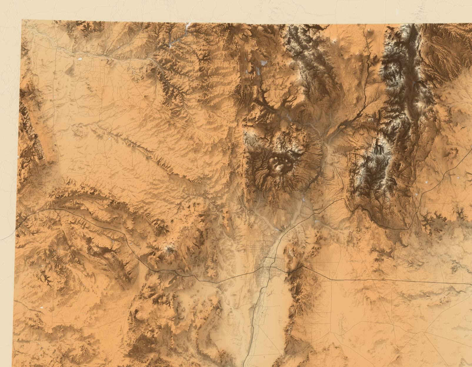 GEOJANGO GeoJango Maps, New Mexico State Physical Map; Topo Topographical Elevation Shaded Relief Framed Picture, 24x24 inch map (Antique)