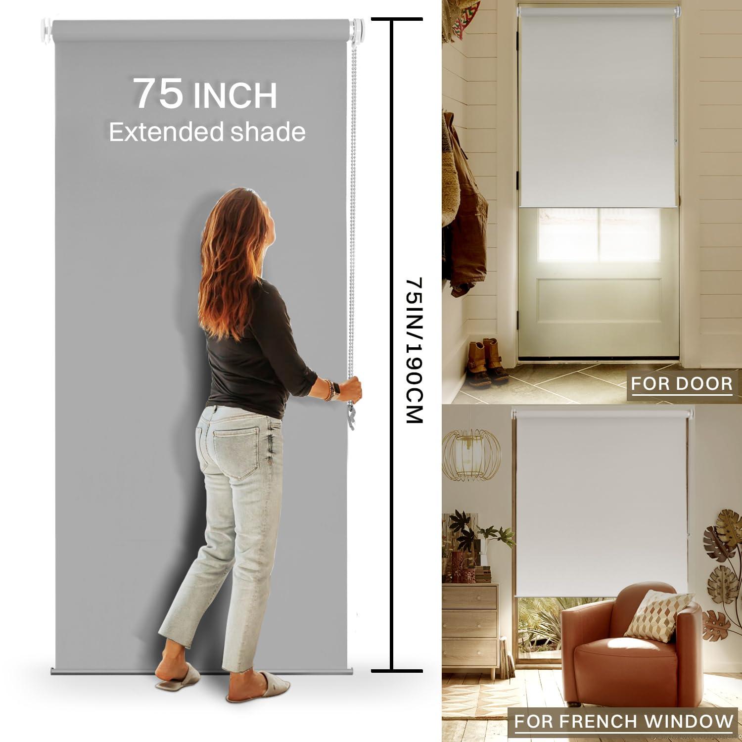 Hidpriva No Drill No Tools 100% Blackout Roller Shade | UV Protection | Easy-Care Fabric | Roller Blind for Windows & Doors | Pull Down Window Shade - Grey (60" W x 78" H)