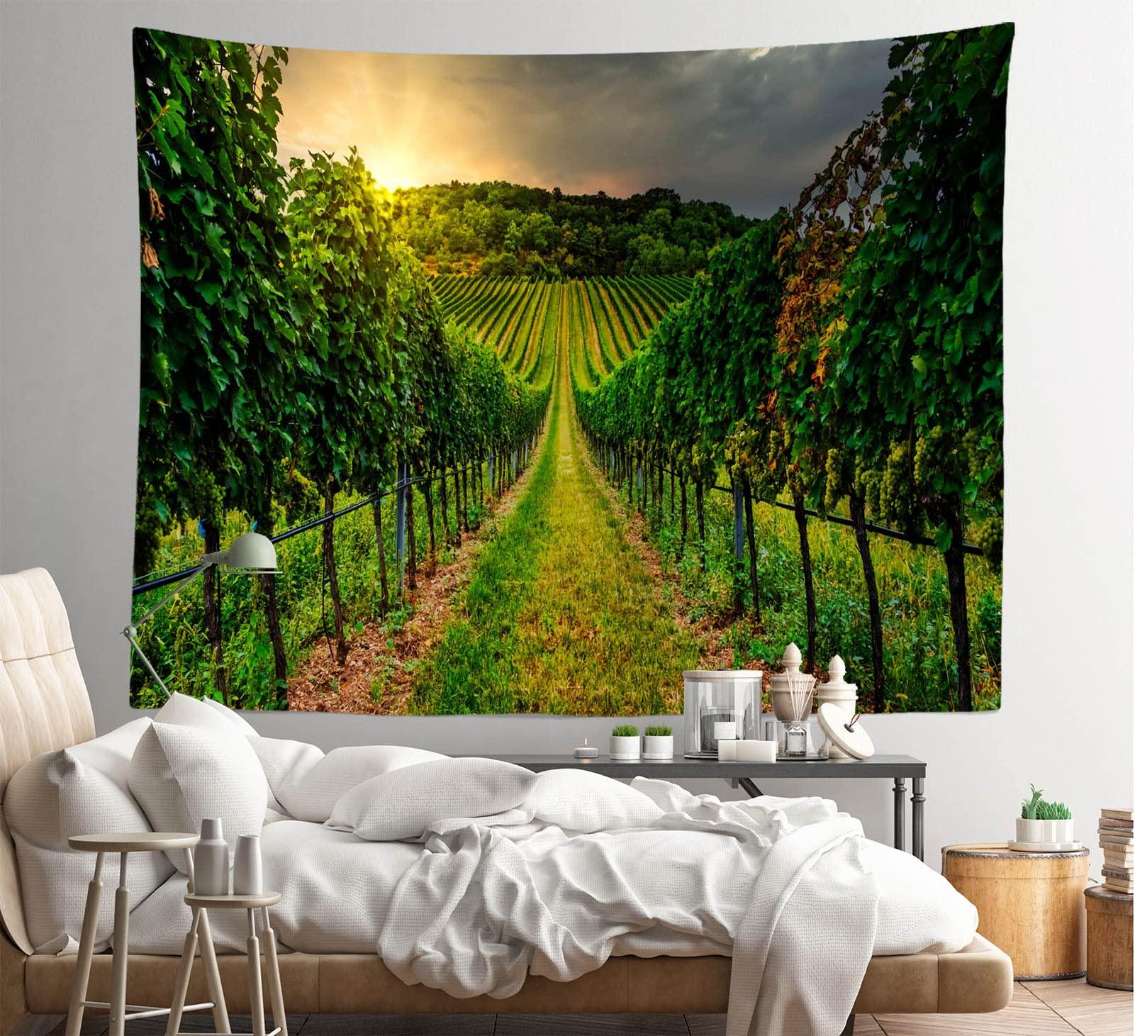 Loccor Loccor Vineyard Tapestry Farm Sunset Green Vineyard Landscape Tapestry Wall Hanging Vineyard Grapevine Field Wine Tapestry for Living Room Bedroom Dorm Home Decor 140x100inch