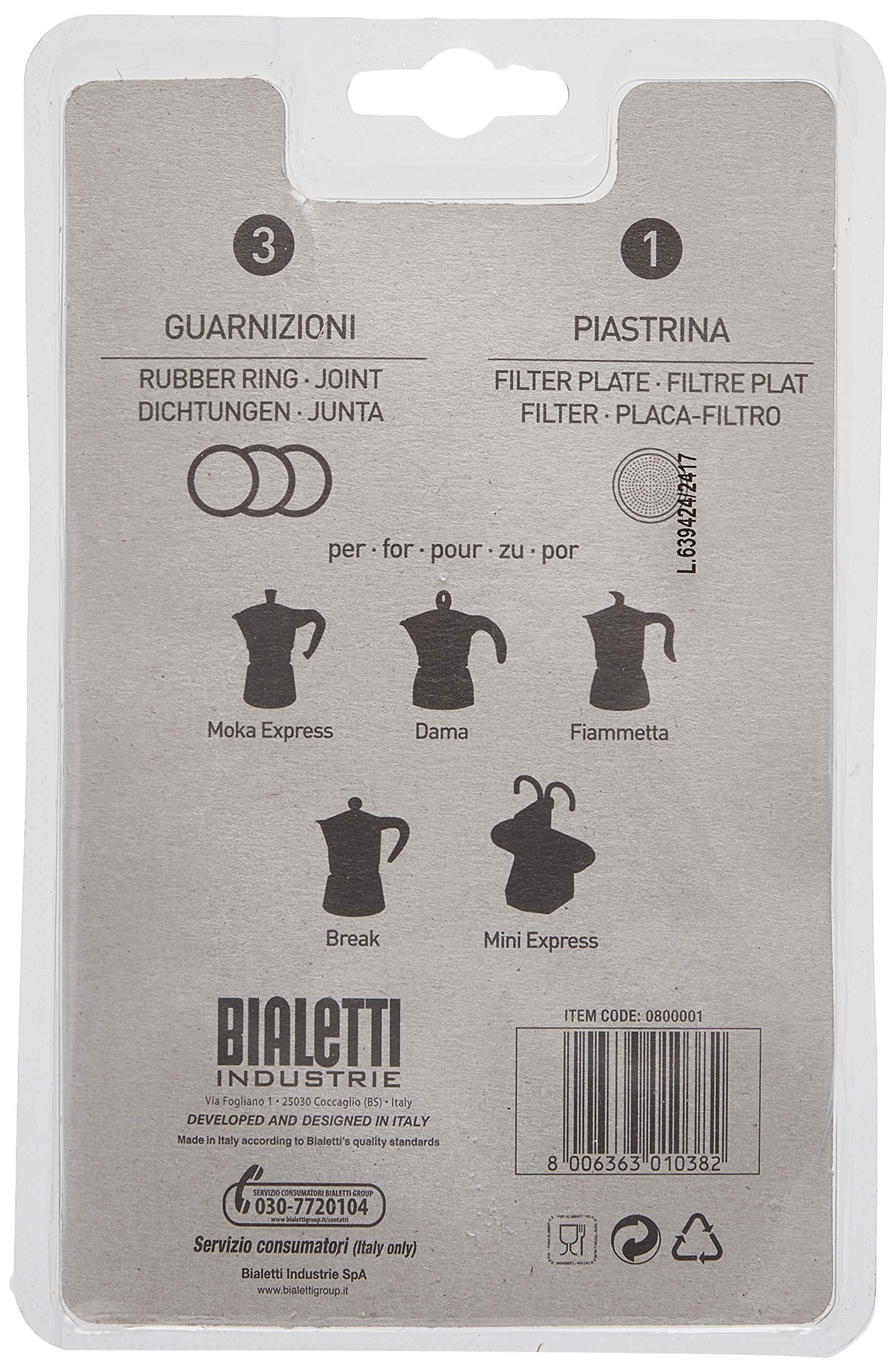 Bialetti Packing 3 gaskets and 1 filter for aluminum coffee pot 1 cup