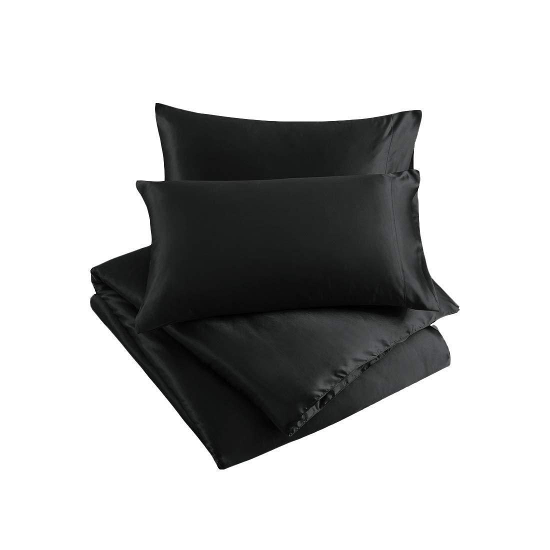 Splitsvilla 5 Piece Black Oversized King Size Satin Duvet Cover Set,100% Satin High Thread Count,Ultra Soft Silk Like Satin Bedding Set with Zipper & Corner Ties All Seasons Comforter Cover 4 Pillow Shams