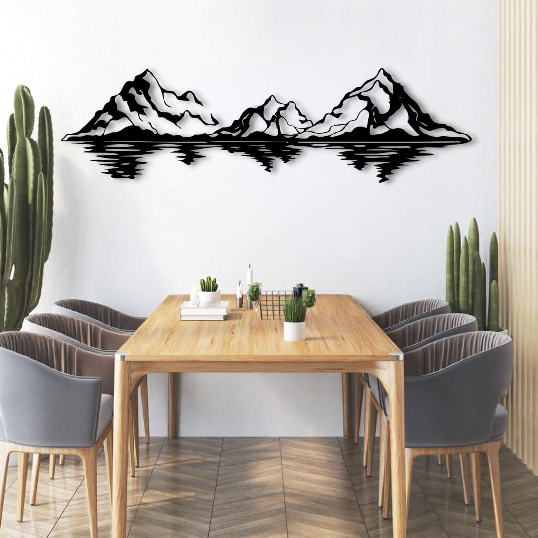 Cadeali Metal Mountain Wall Art, Mountain Wall Decor, Mountain Metal Wall Art, Large Wall Art Mountains, Wall Hangings, Mountain Decoration for Living Room, Bedroom or Study (Sliver, 72"x21"/183x51cm-2 pieces)