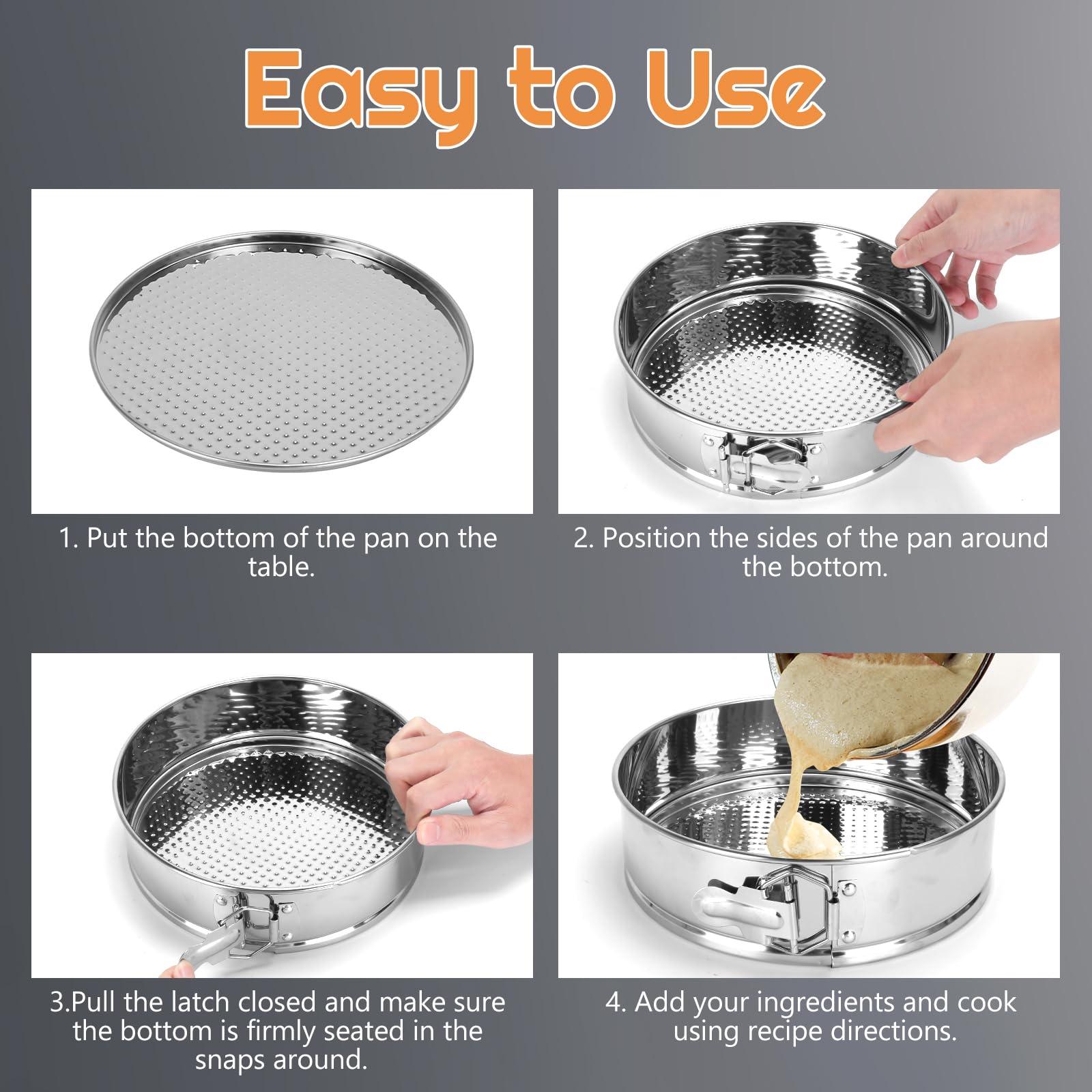 Vermida Stainless Steel Springform Pan Set,7\" 9\" 10\" Nonstick Leakproof Baking Cake Pan Set,Round Bakeware Cheesecake Pan with Removable Bottoms and 20pcs Parchment Paper Liners for Instant Pot and Oven