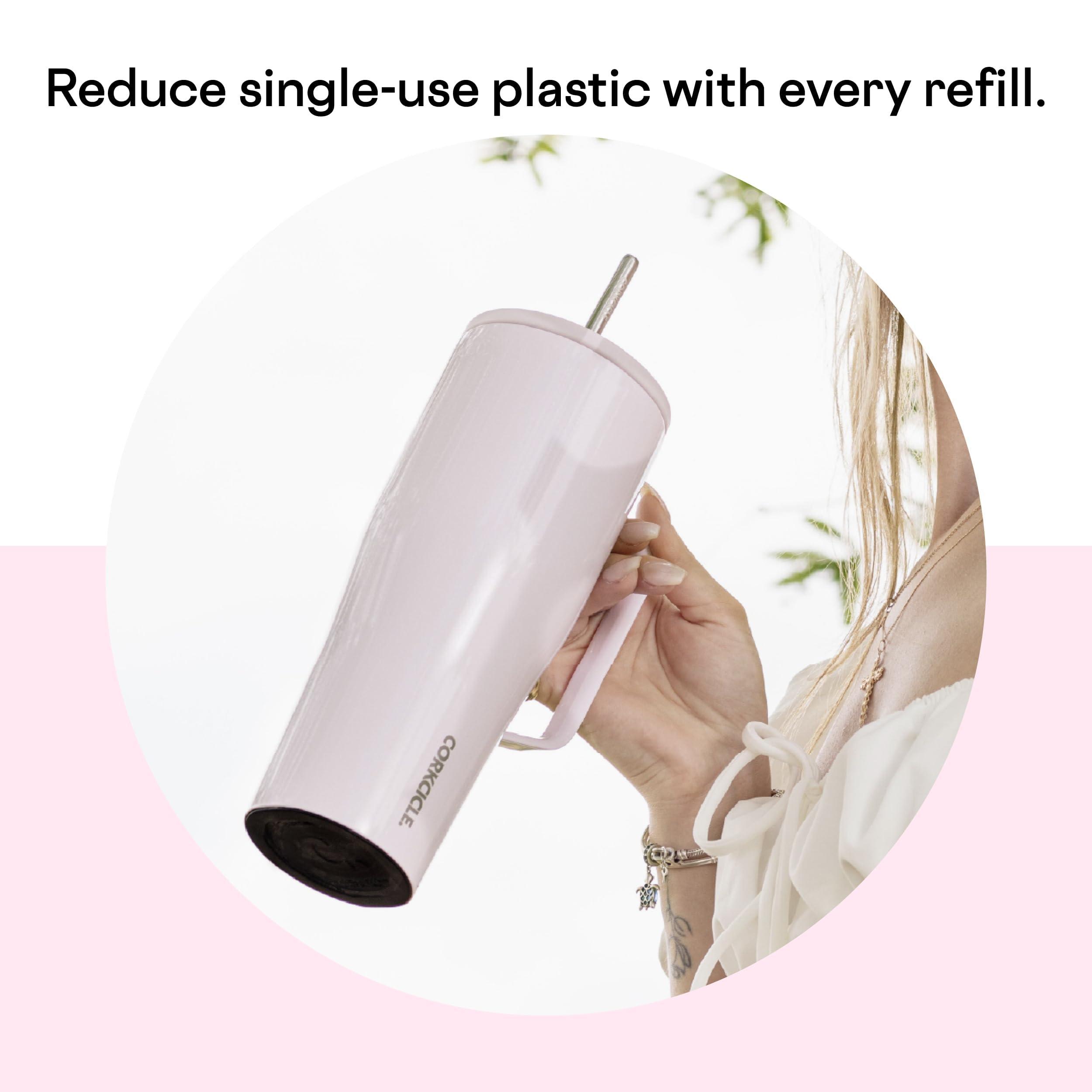 Corkcicle Corkcicle Cold Cup XL Insulated Tumbler with Handle, Lid, & Straw, Powder Puff, 30 oz Reusable Cupholder Friendly Water Bottle Keeps Drinks Cold 12hrs