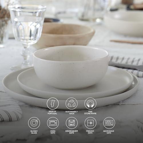Casafina Casafina Ceramic Stoneware 4-Piece Place Setting Service for 1, Pacifica Collection, Vanilla | Microwave & Dishwasher Safe Dinnerware Set | Food Safe Glazing | Restaurant Quality Tableware