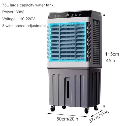 WXXSHGDW WXXSHGDW Evaporative Air Cooler for Room, 3 in 1 Portable Swamp Cooler, Air Conditioner Portable, 90Oscillation, 3 Speed 7.5H Timer, 75L Large Capacity Water Tank for Garage, Patio, Outdoor