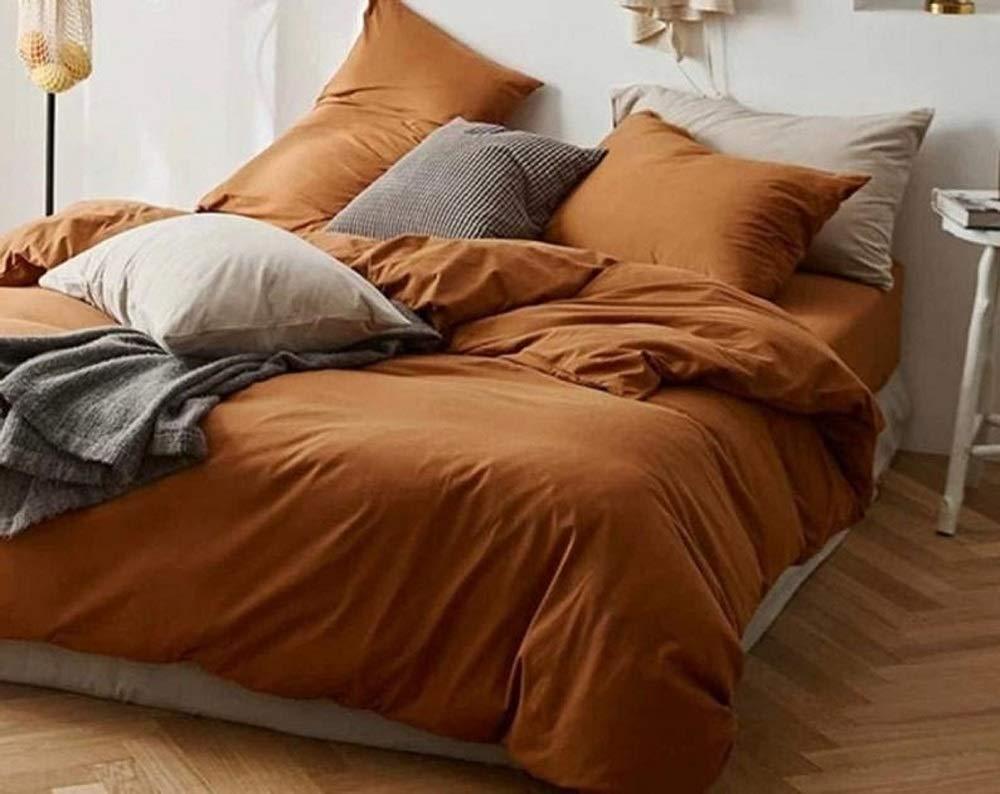 Generic Generic Burnt Orange Cotton Duvet Cover Duvet Cover with Button Washed Cotton Burnt Orange Duvet Cover Pillow Shame Burnt Orange Bedding Set (California King)